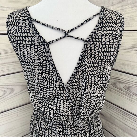 LUCKY Brand Linen Black & Beige Patterned Tassel Drawstring A-Line Dress - Picture 8 of 10